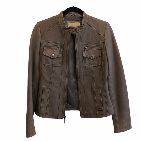 Michael Kors Genuine Leather Brown Moto Jacket xs - Picture 2 of 14